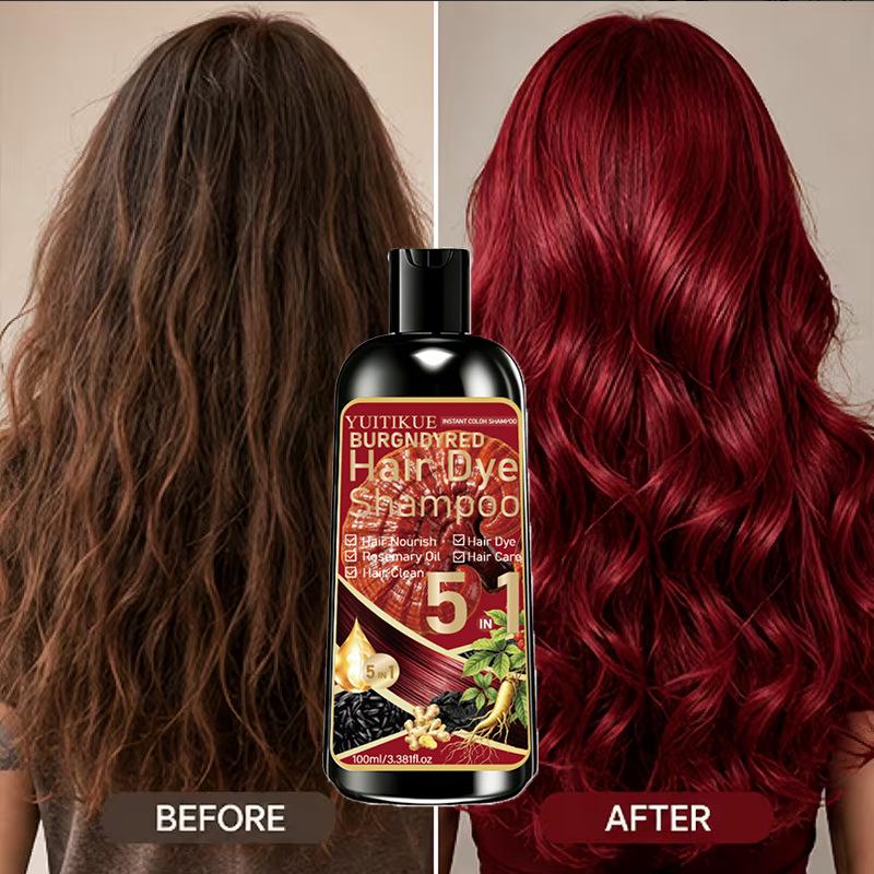 YUITIKUE Champú Tinte para el Cabello Borgoña 7 en 1 100ml - Color Vibrante de Larga Duración con Cuidado Nutritivo Botánico