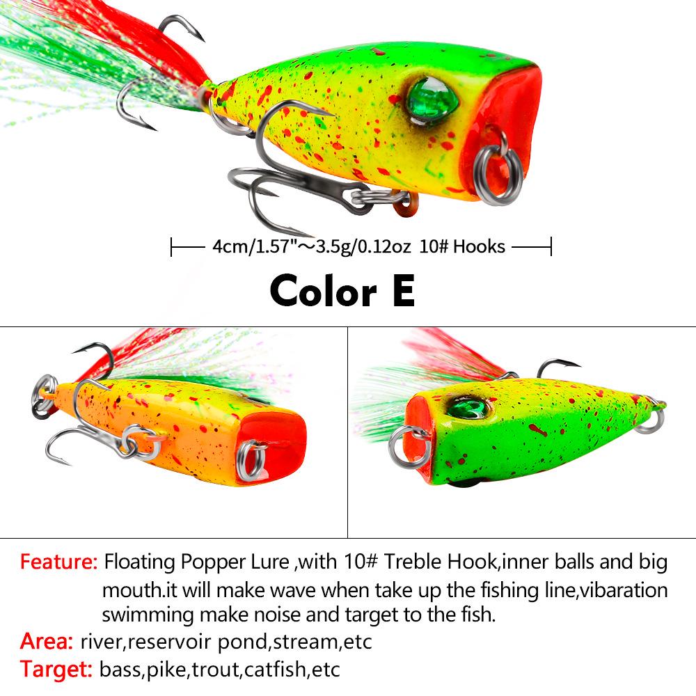6-Color 4.3cm Mini Feathered Bionic Popper Fishing Lure (4g) DW1059