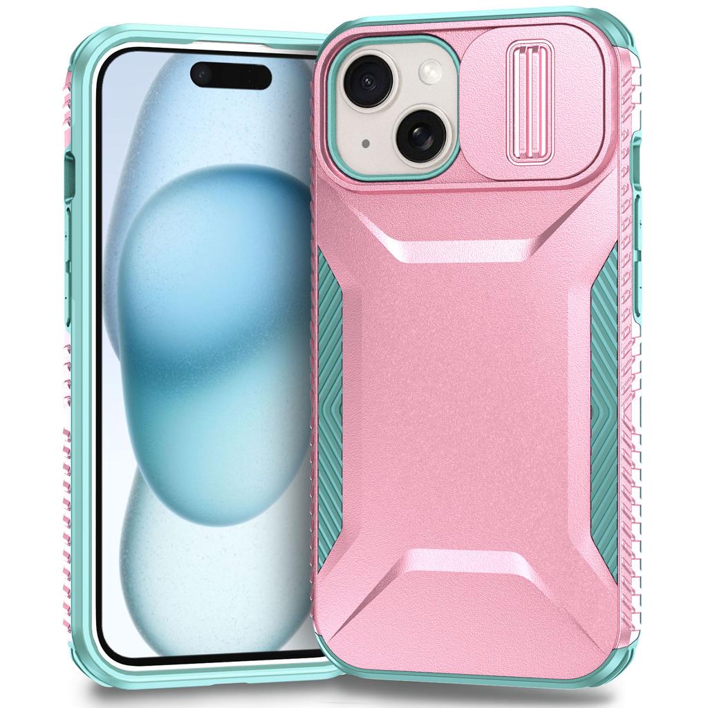 For iPhone 15 Plus Case TPU+PC Non-Slip Side Edge Phone Cover with Lens Lid