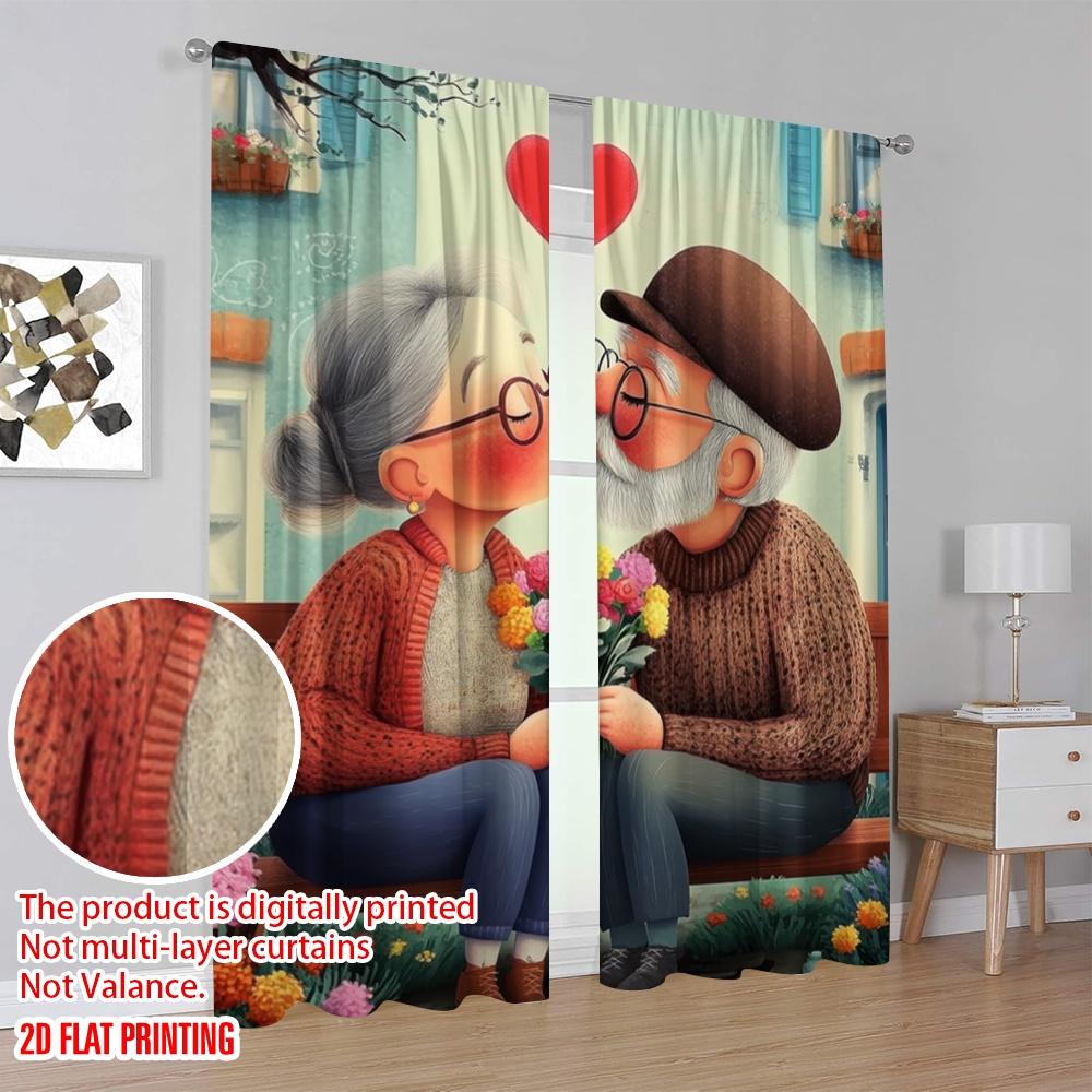 2pcs,2D plane printing Curtains Golden Love Durable Polyester (without rod) Room Decor Use for Living Room, Office, Kitchen,