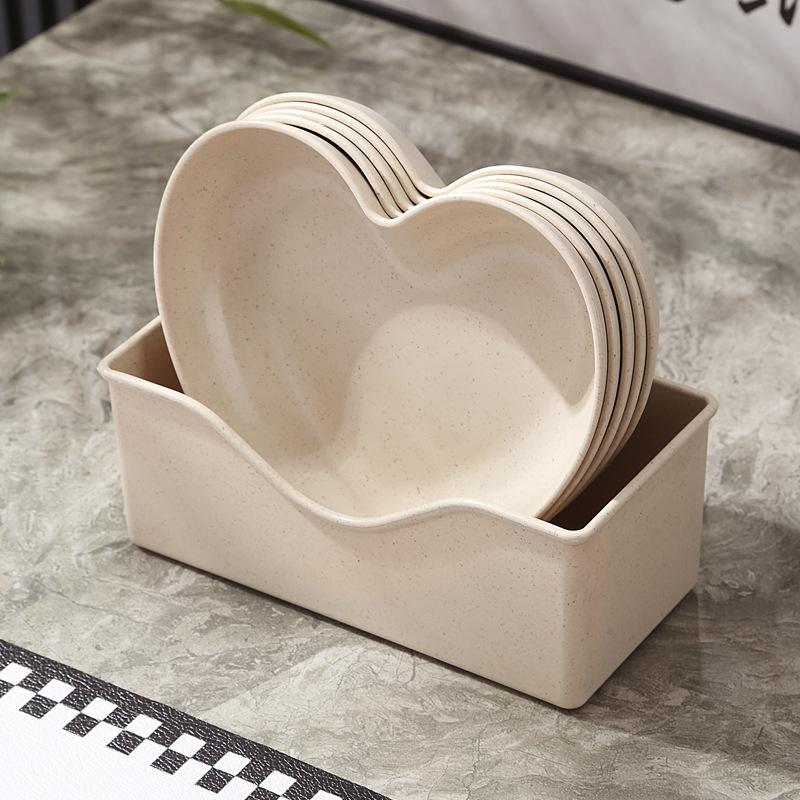 Creative Plates, Snacks, Simple Plates, Thickened Anti-Drop Spitting Bone Saucers, Plastic Fruit Plates, Love Shapes, Drop-Resistant Plates