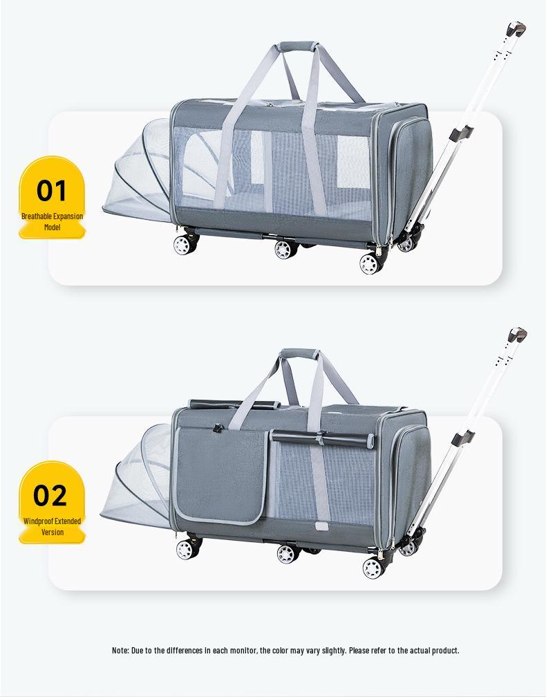 Two-Compartment Large Capacity Pet Trolley with Portable Cat Bag & Detachable Dog Bed