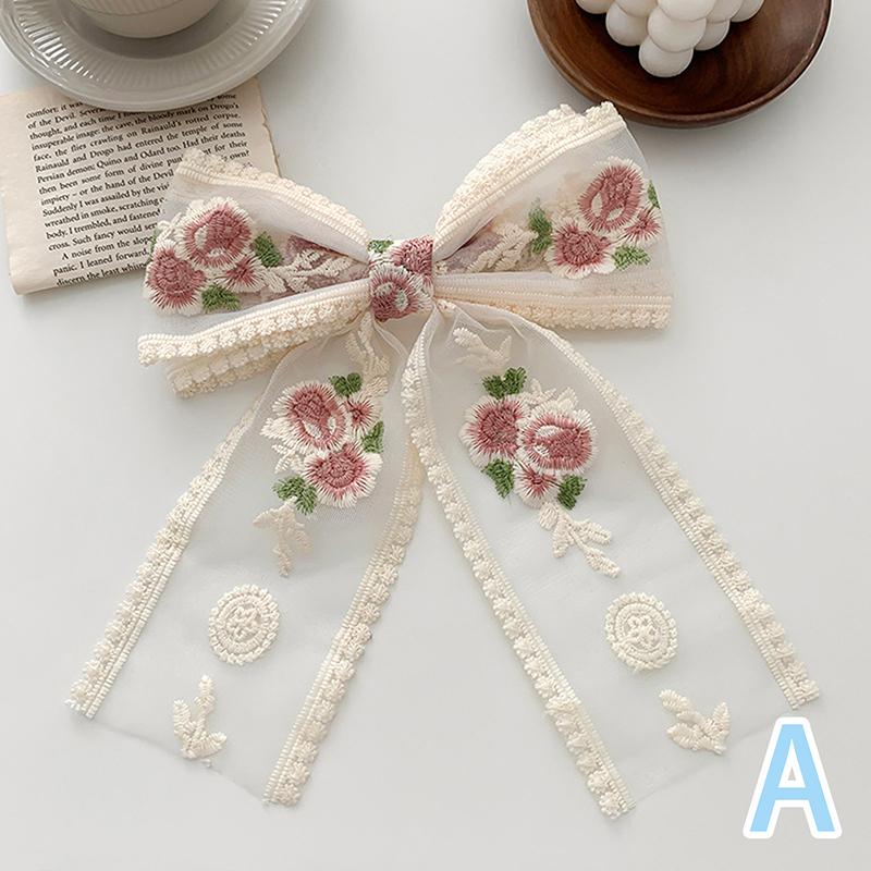 Embroidery Hair Bows Lace Big Bows Hair Clip Women Elegant Spring Clip Spring Summer Hair Accessories Women Barrettes