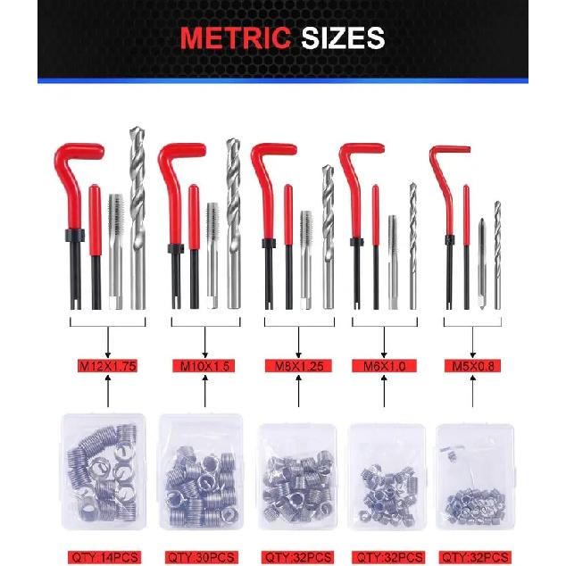 Helicoil Thread Repair Kit 320-Piece, Metric & SAE HSS Drill Bit & Tap Set for Automotive Rethreading
