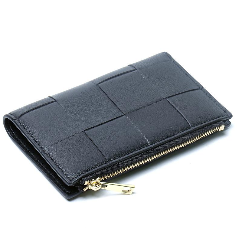 Leather woven fashion new medium and long wallet unisex sheepskin zipper wallet card bag чёрный