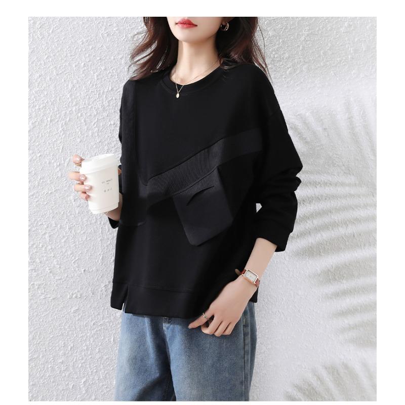 DIMANAF 2025 Autumn Plus Size Women Hoodies Shirts Long Sleeve T-shirt Loose Casual Tops Tees Black