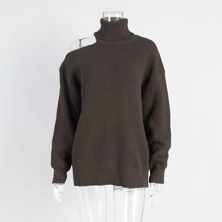 High Neck Off-Shoulder Sweater Women's Autumn Winter Ins Style Matching Knit Sweater Loose Pullover