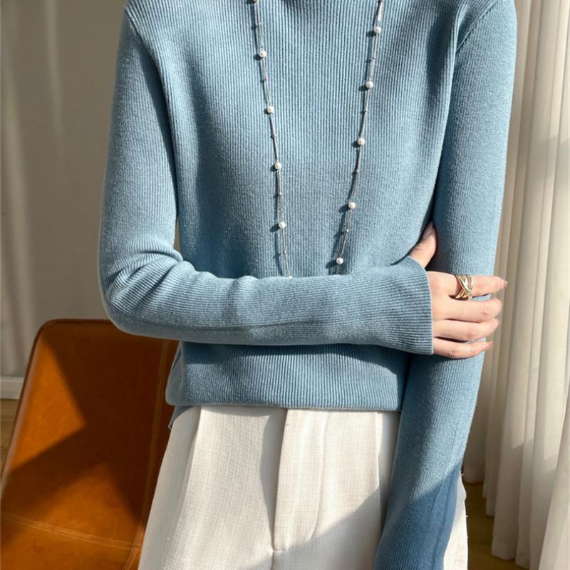 

Свитер с полувысоким воротником Женский Осенне-зимний Новый Модный Универсальный С длинным рукавом Базовая Рубашка Приятный к коже Теплый Топ XXL небесно-голубой