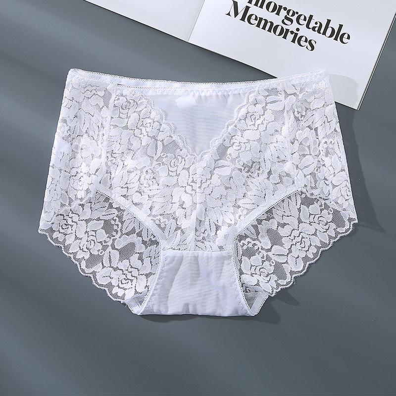 Tamanho grande triângulo para mulheres renda gelo seda sem costura roupa íntima algodão puro médio alcance, calcinha cintura média