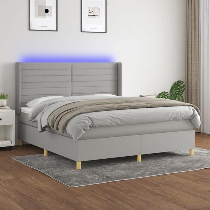 VidaXL Slat Bed Base with Mattress and LED, Upholstered Bed, Double Bed, Adult Bed for Interior Bedroom, 3138965
