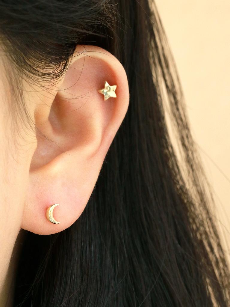 Minimalpiercing 14K Chubby Moon Star Piercing Earrings