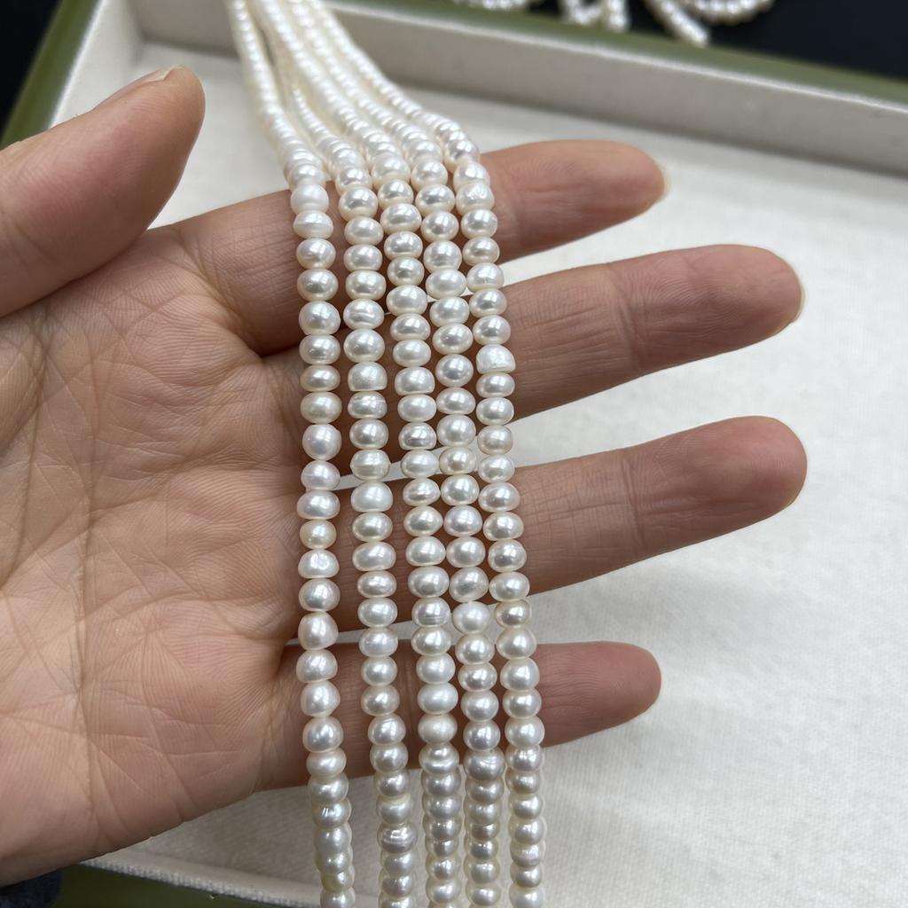 1String, White Natural Freshwater Pearls, Handmade Flat Pearl Beads for Jewelry Making DIY Crafts (Beads 5-5.5mm, Length 36cm)