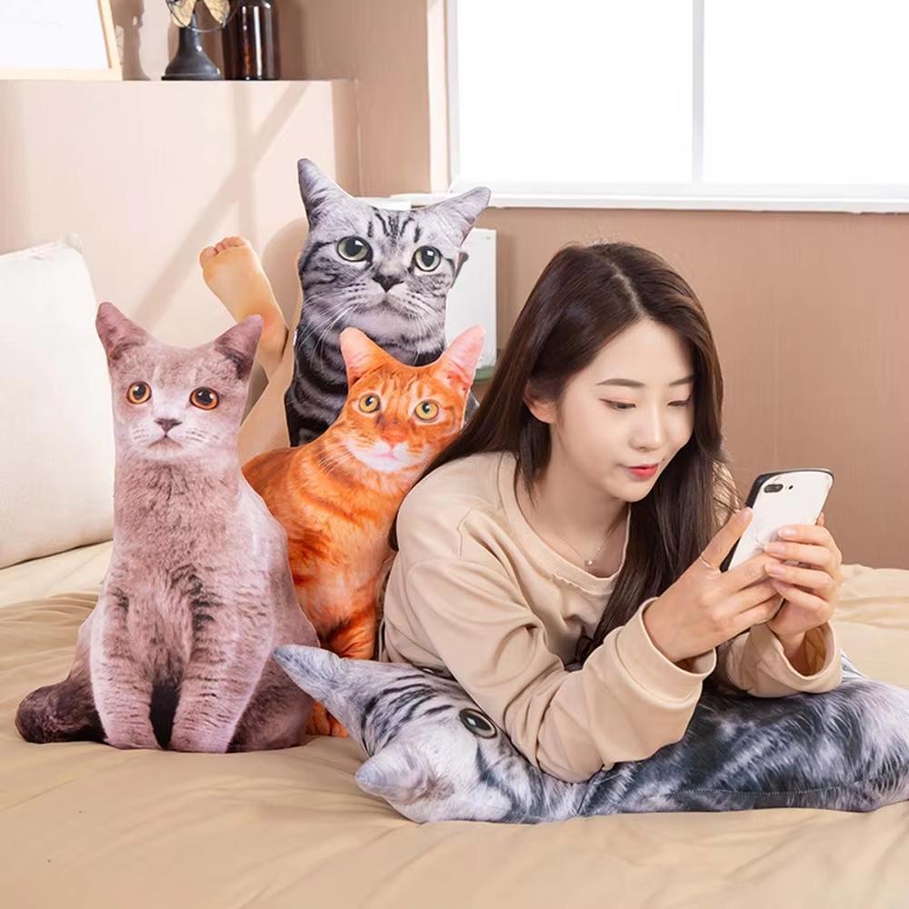 3D/35cmCat Figures Pillows Soft Simulation Cat Shape Cushion Sofa Decoration Throw Pillows Cartoon Plush Toys Friend Kids Gifts