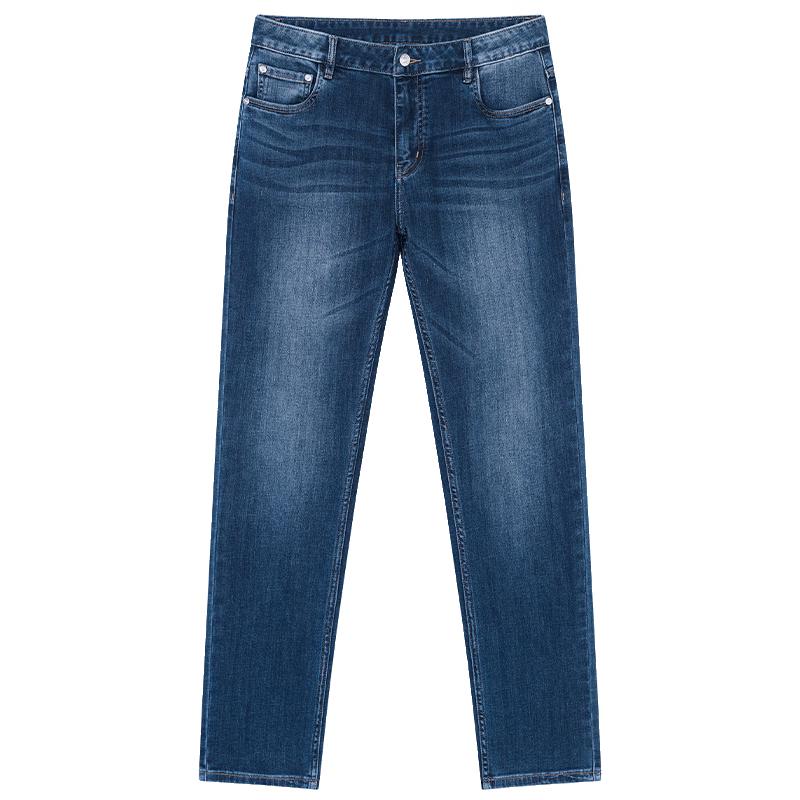 

NVG·YOUNG Men s Blue Washed Straight-Leg Denim Jeans 32