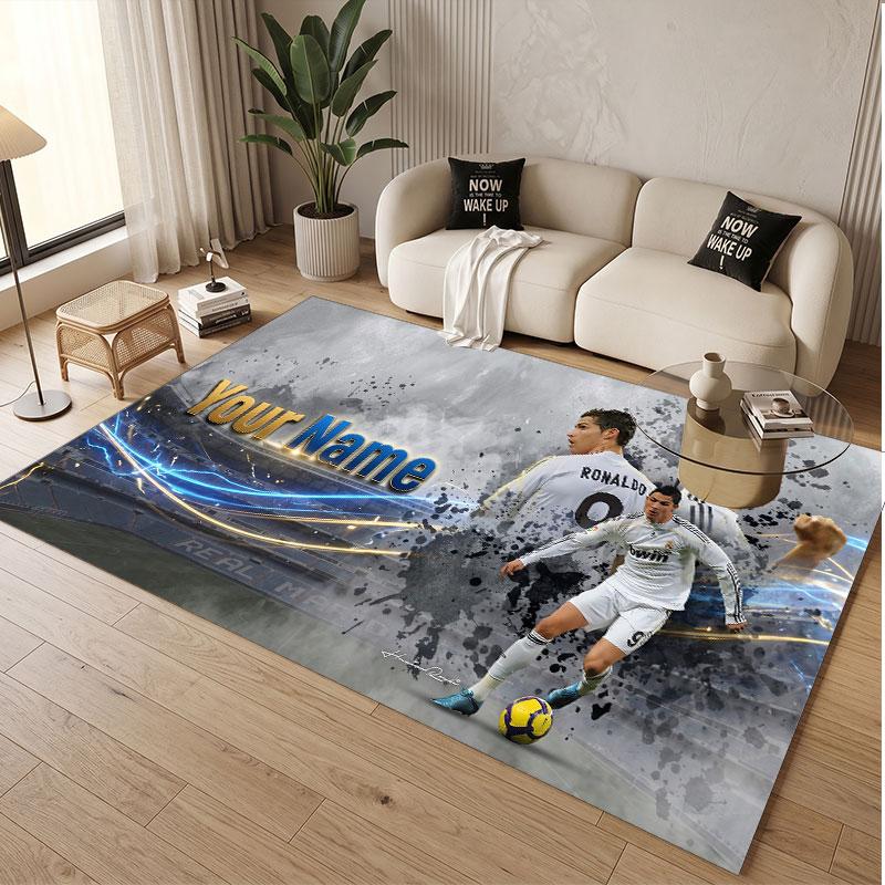 Custom Rug Cristiano Ronaldo Pattern Print Name Text Soft Non‑Slip Floor Carpet for Home Indoor Decoration