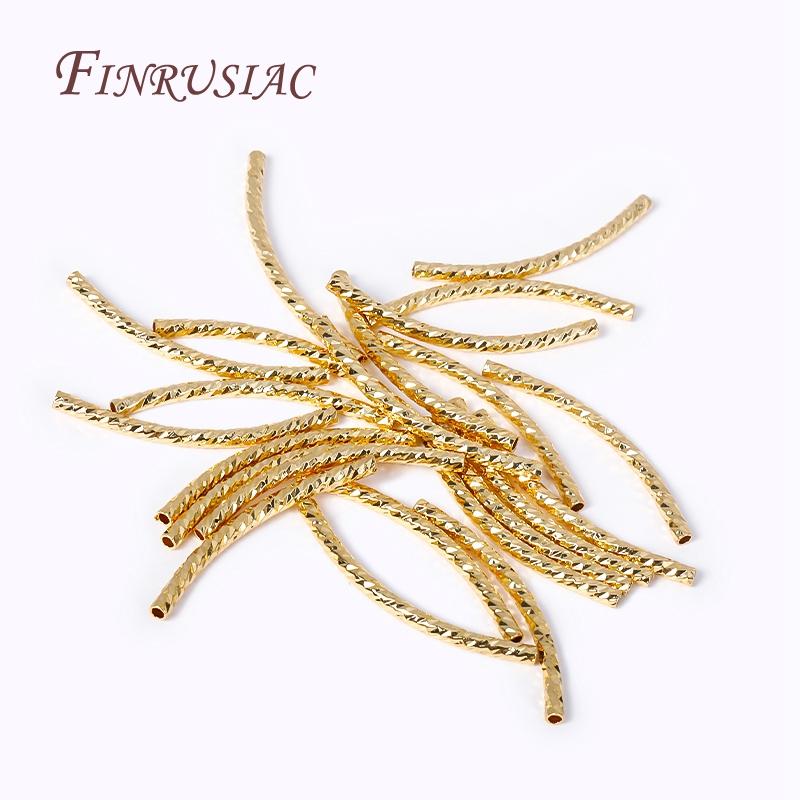 20/25/30MM Long Curved Tube Beads 18K Gold Plated Texture Tube Beads For DIY Bracelet Necklace Jewelry Making Supplies Accessory