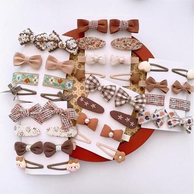 8pcs New Bow Hairpin for Baby Girl Cute Milk Tea Bow Princess Hair Clip Boutique Fabric Bang Side Clip Kid Girl Hair Accessories