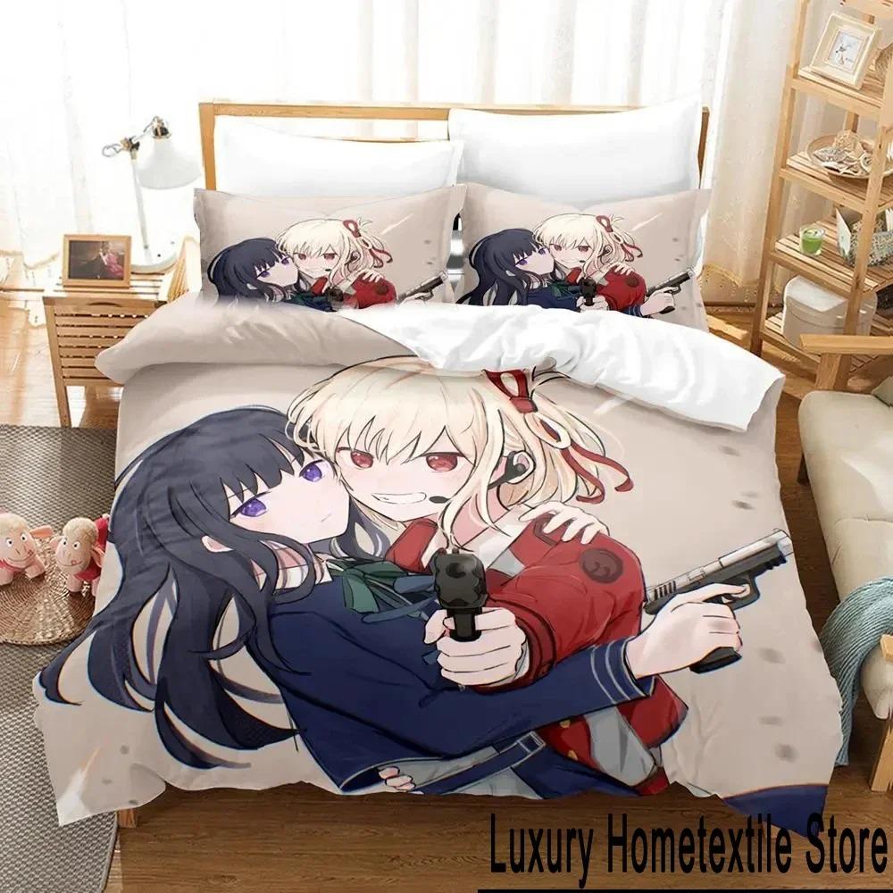 Anime Lycoris Recoil Bedding Set Duvet Cover Bed Set Quilt Cover Pillowcase Comforter King Queen Size Boys Adult Bedding Set