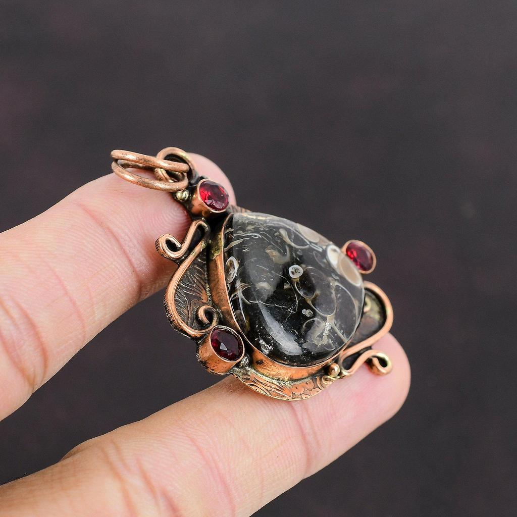 Turritella Agate Pendant Mozambique Garnet Pendant Copper Pendant Handmade Jewelry Beautiful Gemstone Pendant Copper Jewelry Gift For Bridal