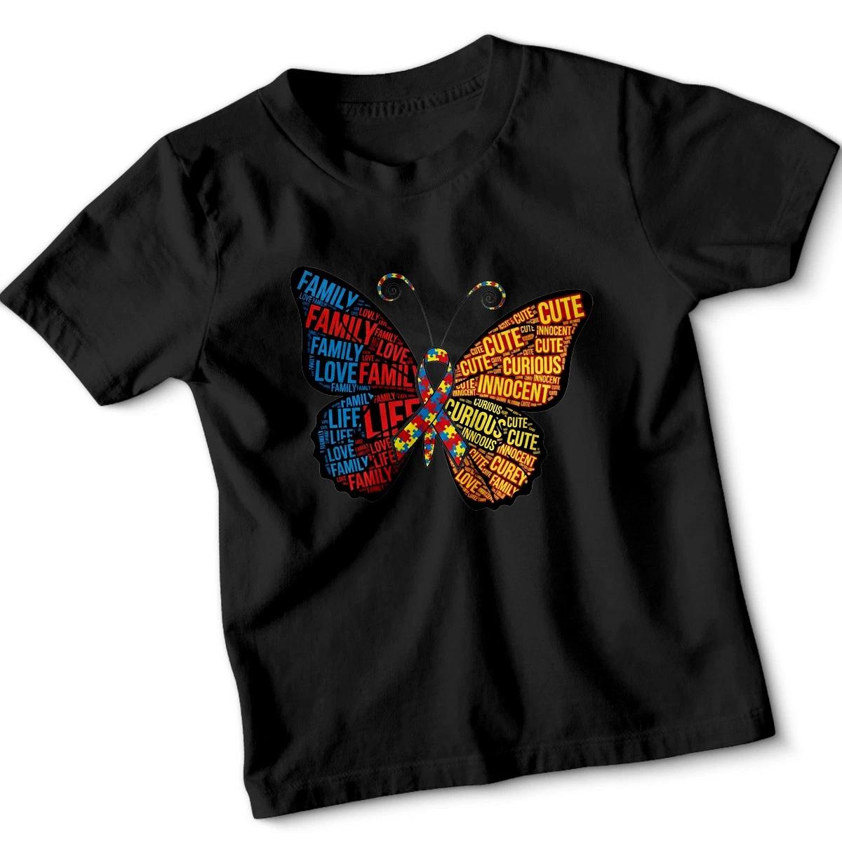 

Butterfly Autism Awareness Kids Tshirt Puzzle Ribbon Autistic Boys Girls Gift 2XL