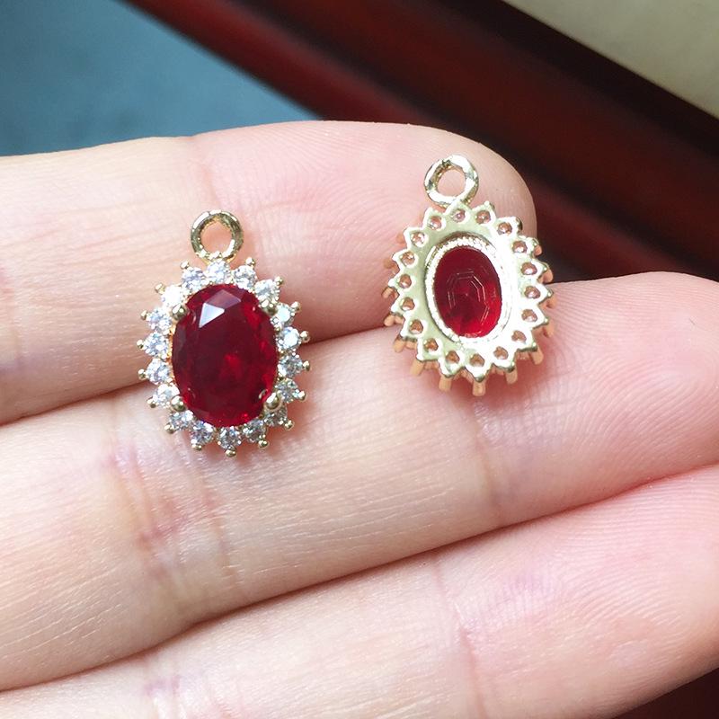 14K Gold-Plated Copper Oval Pendant Earrings with Stone Inlay