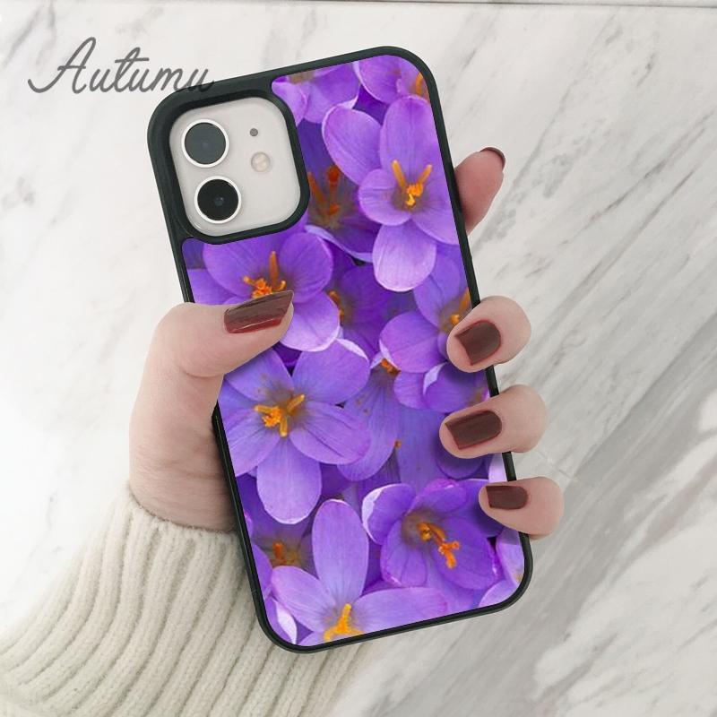 Purple Flower Phone Case for iPhone 11 12 13 14 Pro Max Mini X XR XS SE 2020 5 6S 7 8 Plus Samsung Galaxy S21 S22 Cover Shell