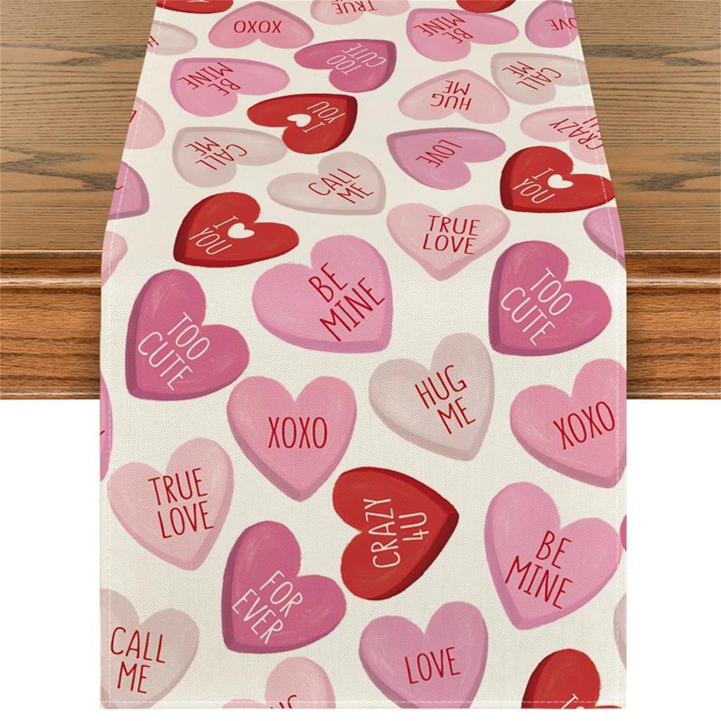Valentine's Day Red Love Hearts Table Runner, Super Soft Tablecloth, Anniversaries, Engagement, Kitchen Dining Fireplace Mantel Decor