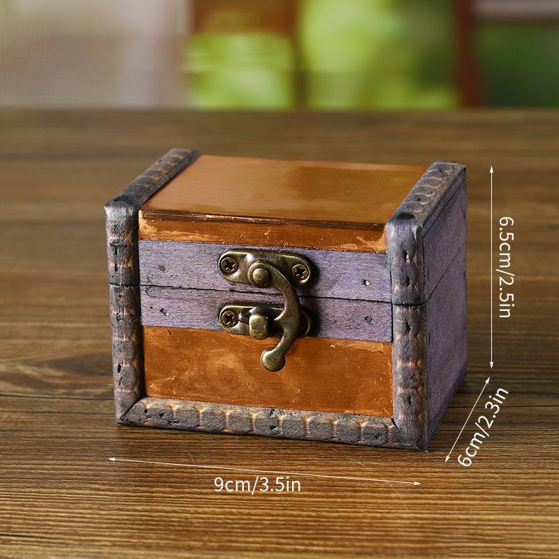 1pc Medieval Retro Jewelry Storage Box Wooden Treasure Jewelry Container Trinket Decor Box Props Pirate Jewelry Display Case