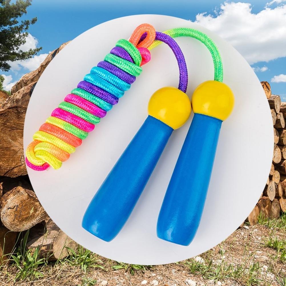 2 Pcs Jump Rope for Kids Adjustable Rainbow Jumping Rope with Wooden Handle for Outdoor Fun Sport