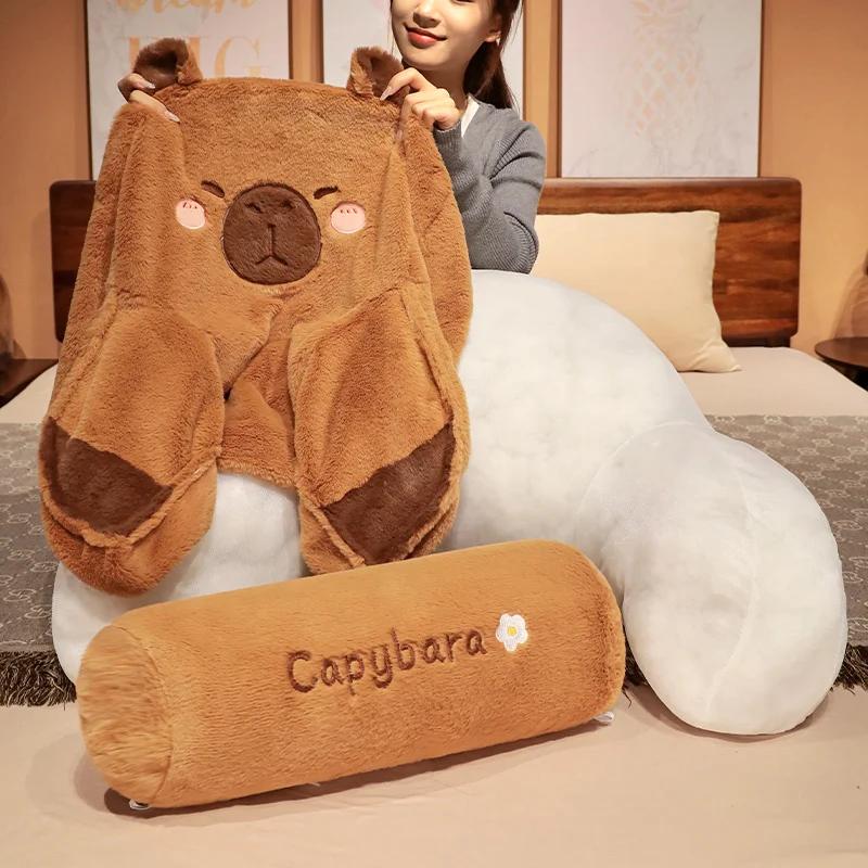 Capybara Plush Pillow Cartoon Soft Stuffed Cozy Capybara Lumbar Support Chair Seat Cushion Backrest Cushion Sofa Decor