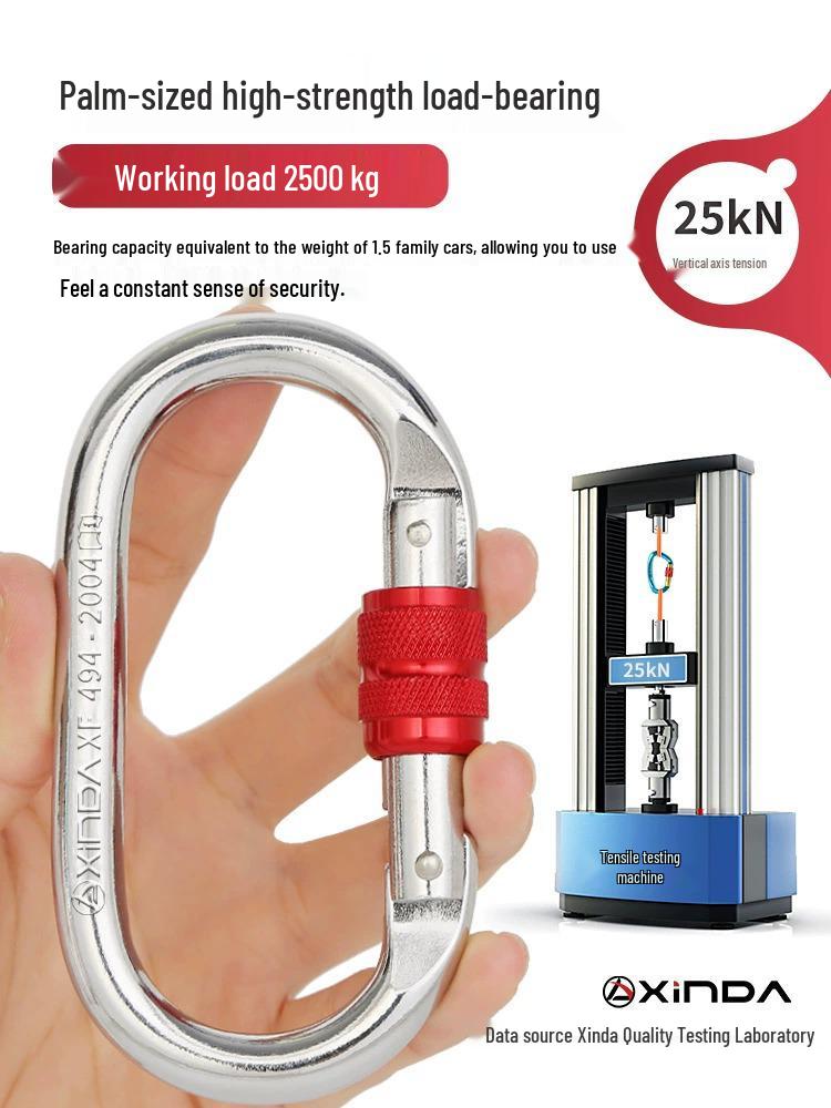 25KN O-Shaped Steel Lock Carabiner for Rock Climbing with Screw Lock Safety