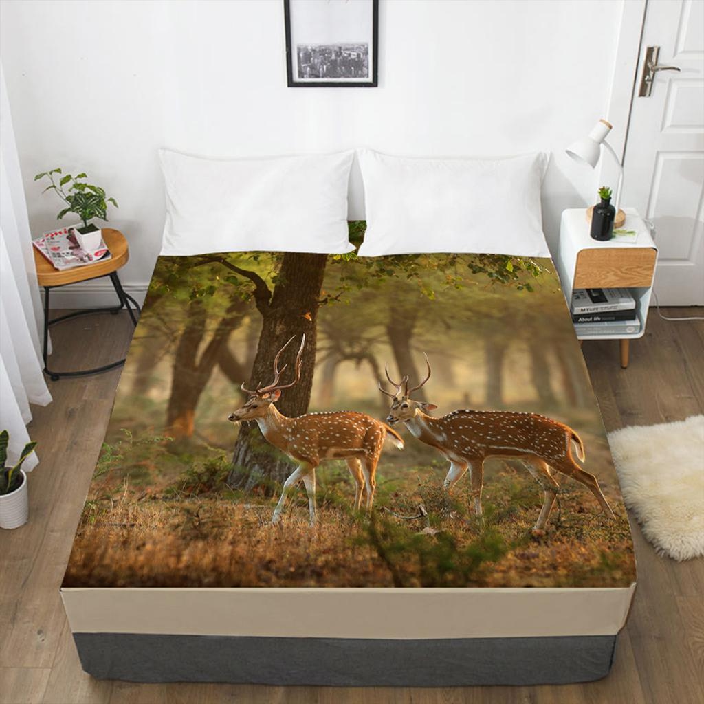 Animal Pattern Fitted Sheet 3D Printed Mattress Cover Elastic Band Bed Sheet Bedding Single Piece
