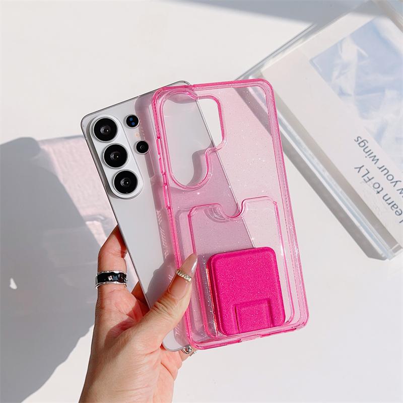 Transparent Glitter Bling Card Holder Wallet Phone Case For Samsung Galaxy S26 S25 S24 S23 Ultra Plus Soft TPU Shockproof Cover