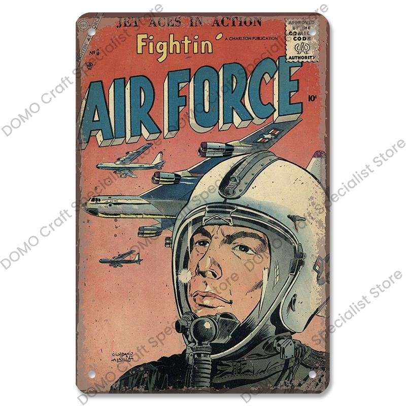 Vintage Airplane Plaques Metal Plate Top Gun Air Force Jet Aces Fighter Retro Metal Tin Signs Club Man Cave Home Wall Decor