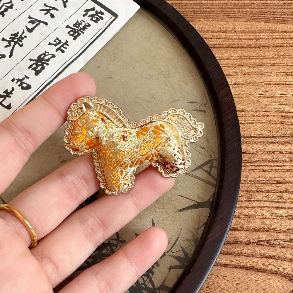 Cartoon Song Brocade Horse Brooch Chinese Style Little Pony Sweater Pin Clothing Accessory