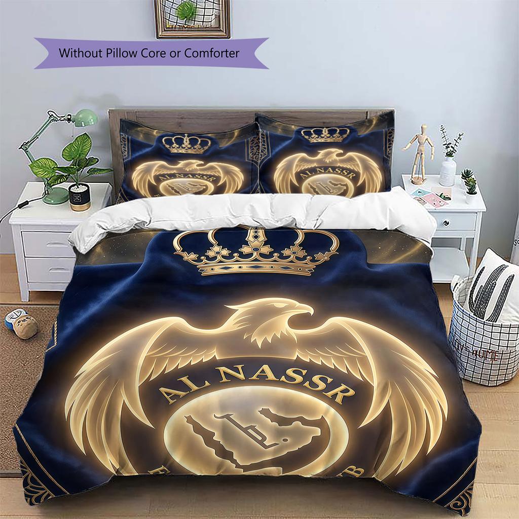 Biancheria da letto con motivo Al-Nassr FC, Set piumone Copripiumino Federa Regalo di Compleanno per la Casa(1 * copripiumino + 2 * federa, senza nucleo)