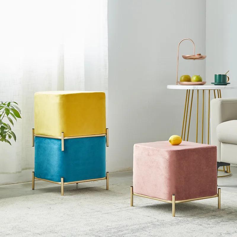 Nordic Light Luxury Cloth Stool - Square Bench for Living Room & Tea Table