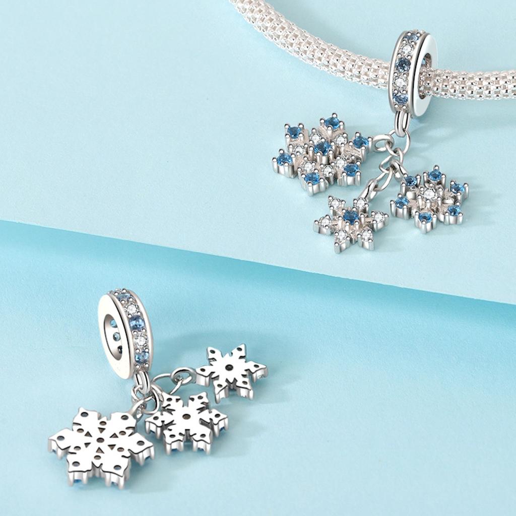 Winter Snowflake Copper Silver Plated Bracelet Pendants Colorful Zircon Necklace Charms Beads DIY Jewelry Accessories for Party