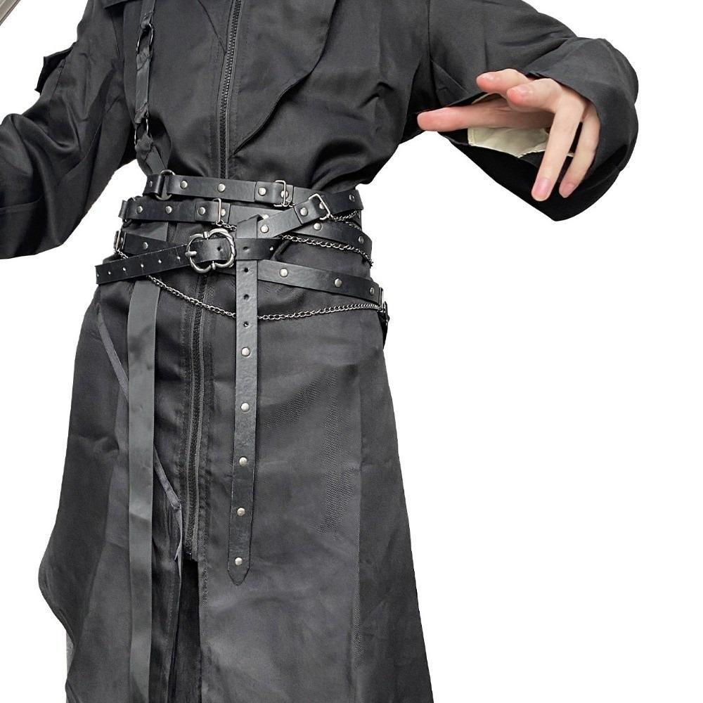 Thin Medieval DIY Faux Leather Belt Metal Pin Buckle Chain Belt Viking Waist Belts  Jeans Matching