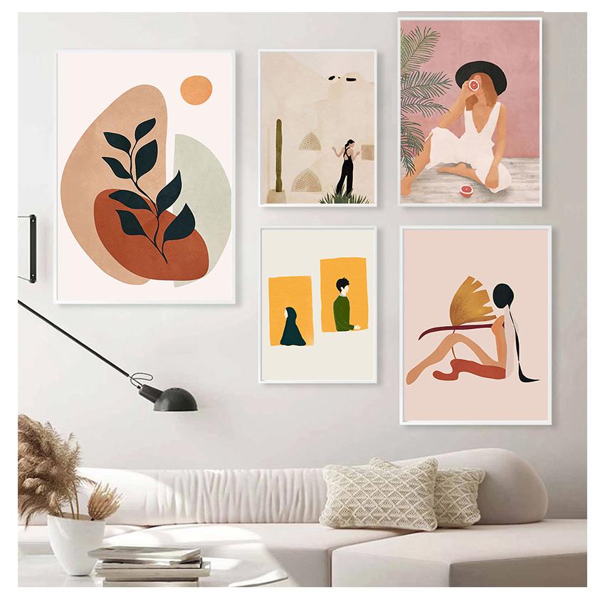 Nordic Posters and Prints Wall Art Canvas Painting Wall Pictures for Living Room Decor Abstract Feature Plant Vintage