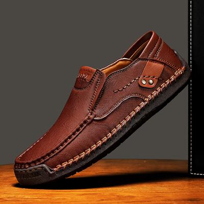 2025 Hand-stitched Men's Shoes Driving Casual Shoes One-pedal Men's Leather Shoes Low-top Large-size Loafers