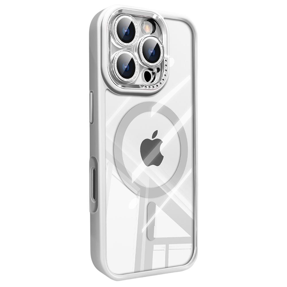 For iPhone 16 Pro Max Case Compatible with MagSafe PC+TPU Clear Phone Cover with Glitter Camera Lens Film