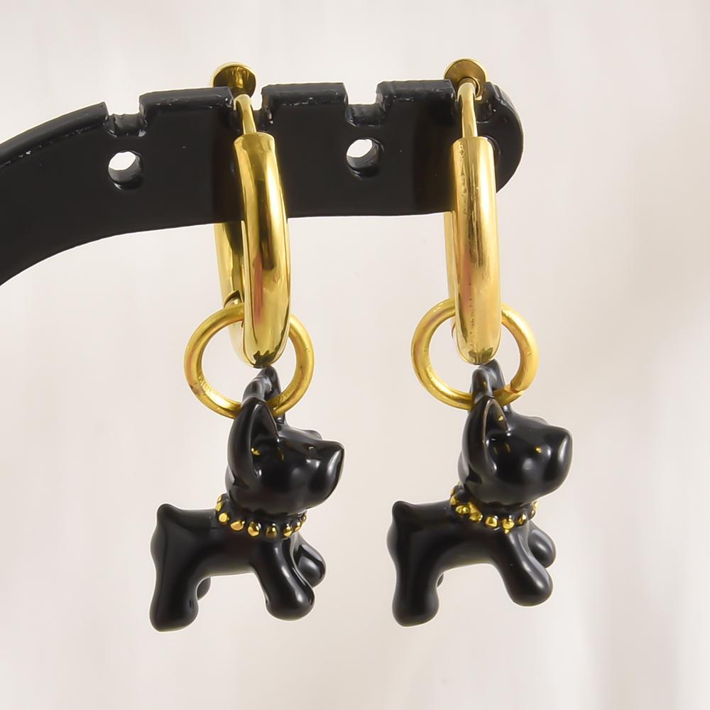Gold Color Stainless Steel Round Hoop Earring Cartoon Animal Cat Paw Bunny Lobster Alloy Pendant Earrings For Women Girl Jewelry
