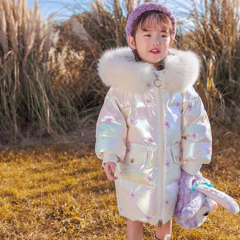 

Children s down jacket girls medium and older children new baby thickened medium and long girls down glossy jacket winter 160cm білий