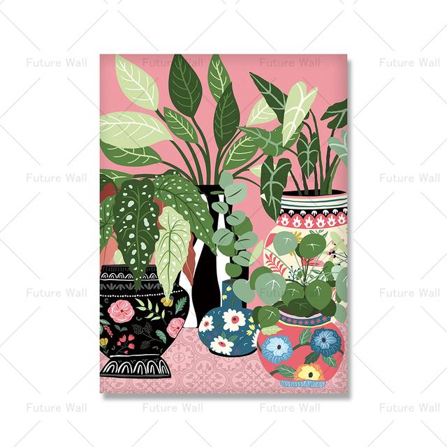 Tropické rostliny Loo Koupelnové rostliny Severský plakát Dekorace se zelenými listy