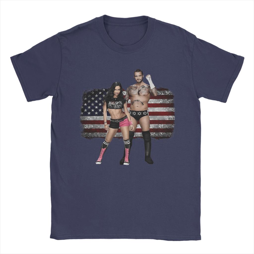 Men's T-Shirts Aj Lee CM Punk Wrestling Humorous Cotton Tees Short Sleeve USA Flag T Shirt O Neck Clothes Printed