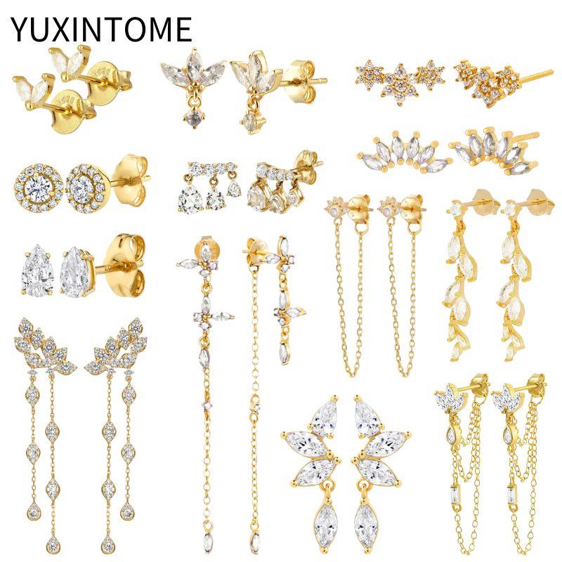 925 Silbernadel Exquisite Weiße Zirkon Steckerohrringe für Damen Geometrische Lange Kette Quaste Ohrringe Luxuriöser Schmuck