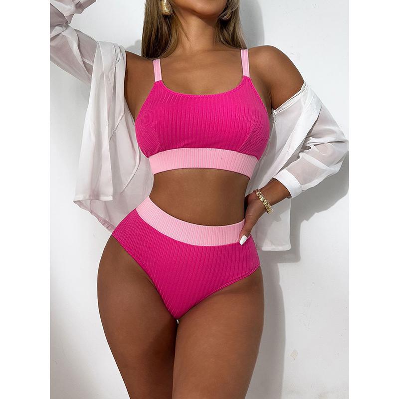 Ensemble Bikini Patchwork Maillot de Bain Femme Taille Haute Maillot de Bain Deux Pièces Femme Dos Nu Bain Mode Été Vêtements de Plage