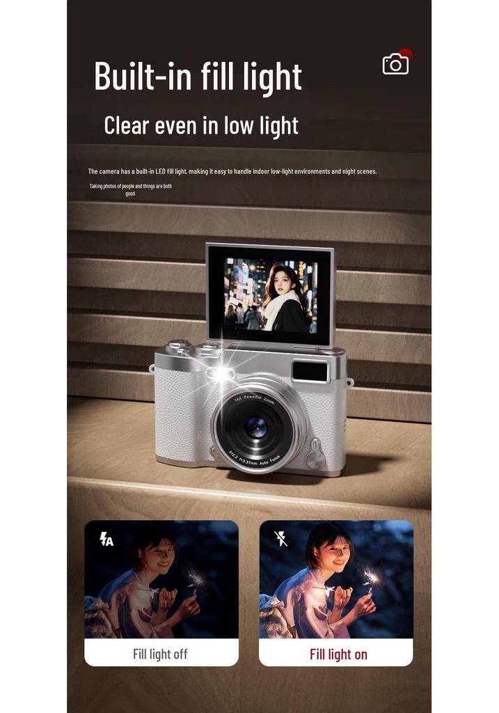 Retro HD Flip Screen CCD Camera with 180° Rotating Display - Student Portable Selfie Beauty