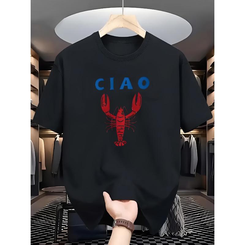 

Men S Casual Summer T-Shirt - Soft, Breathable Round Neck Tee with Bold CIAO Letter Print , Comfortable for Casual Attire, Breathable Clothing S чёрный